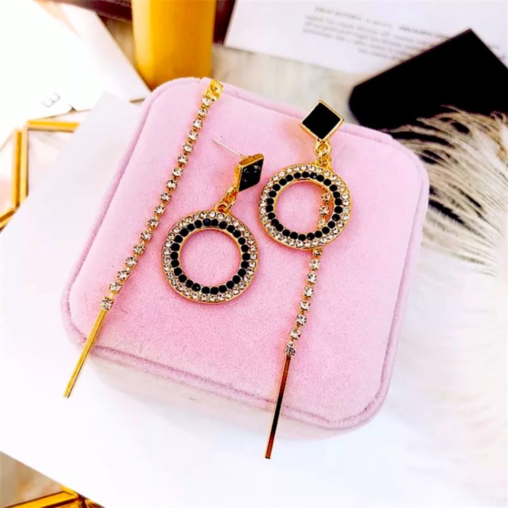 Gold Tone Black Circle Earrings